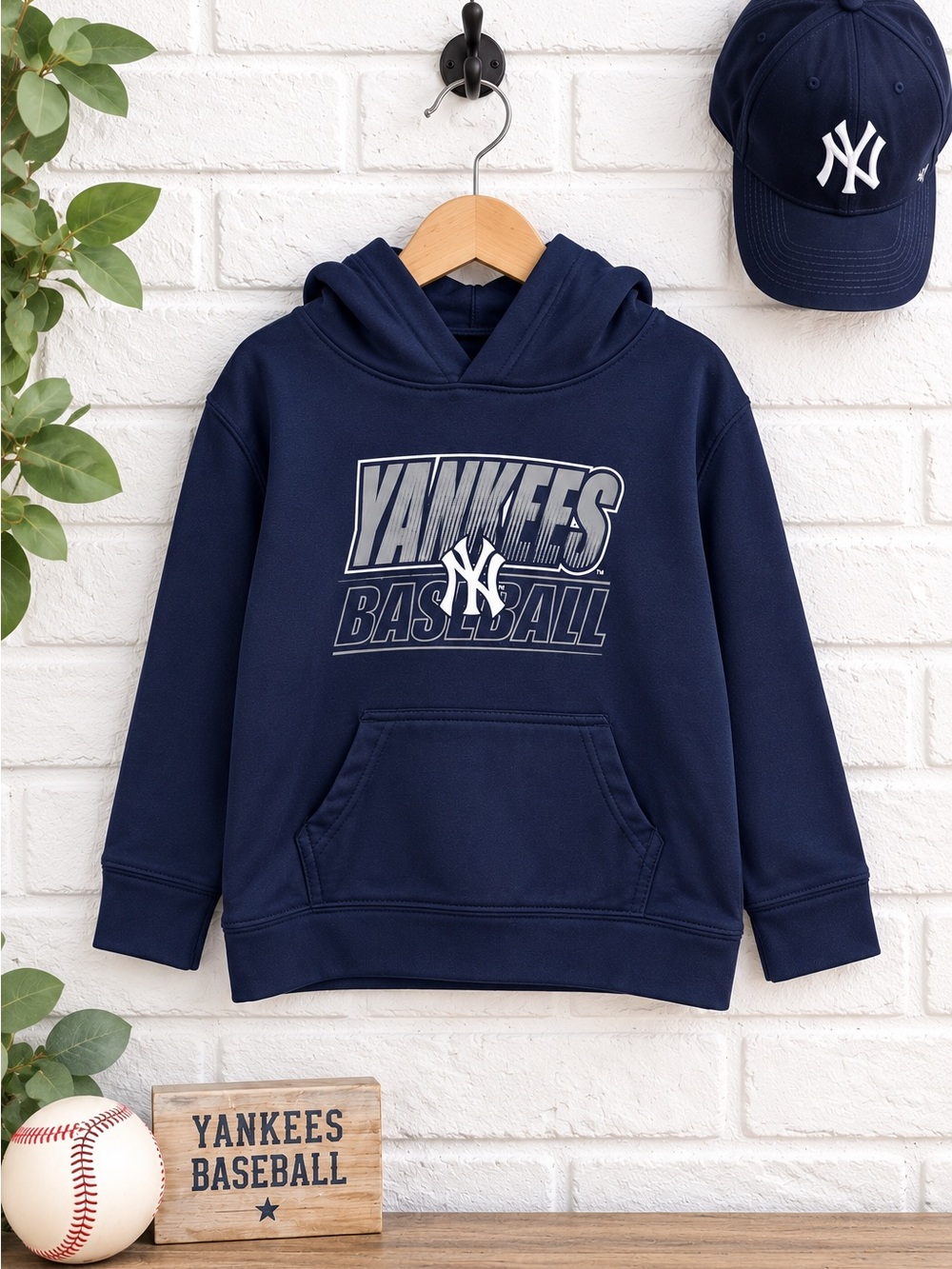 Kid Youth Navy Yankees Baseball Hoodie - Kids Pullover Sweatshirt Size 5/6 MLB